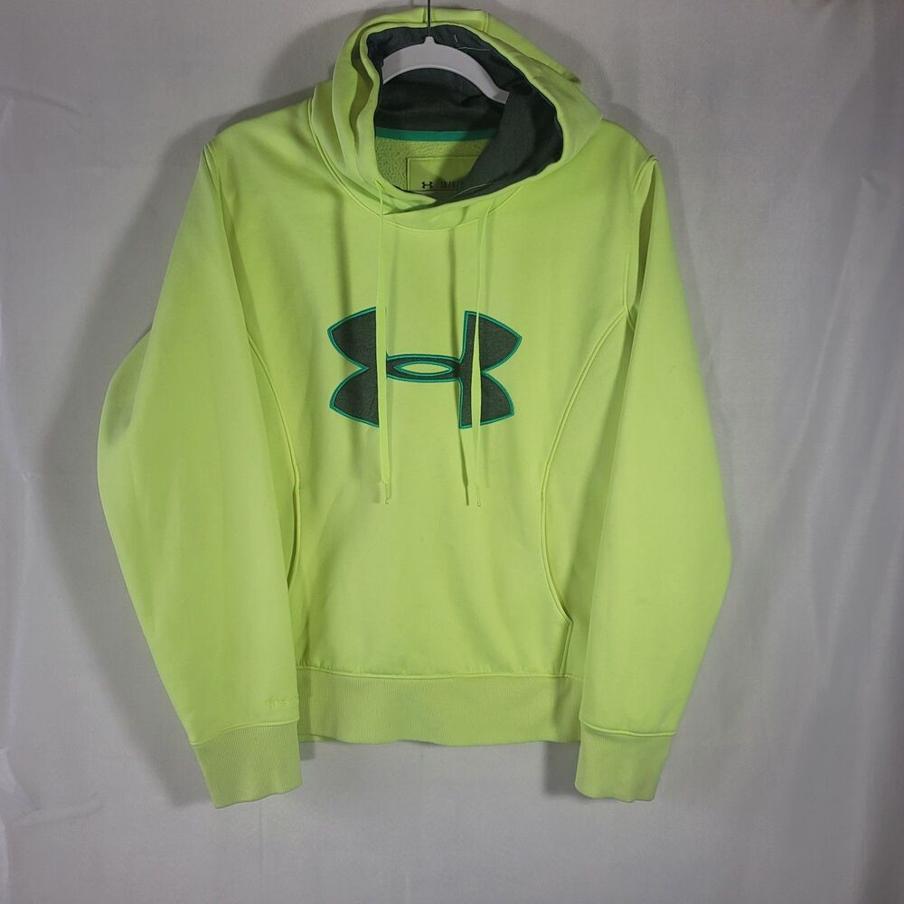 Under Armour Womens ColdGear Storm Pullover Hoodie Size L Neon Lime Green Logo